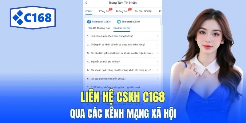 Liên hệ CSKH C168 qua các kênh mạng xã hội